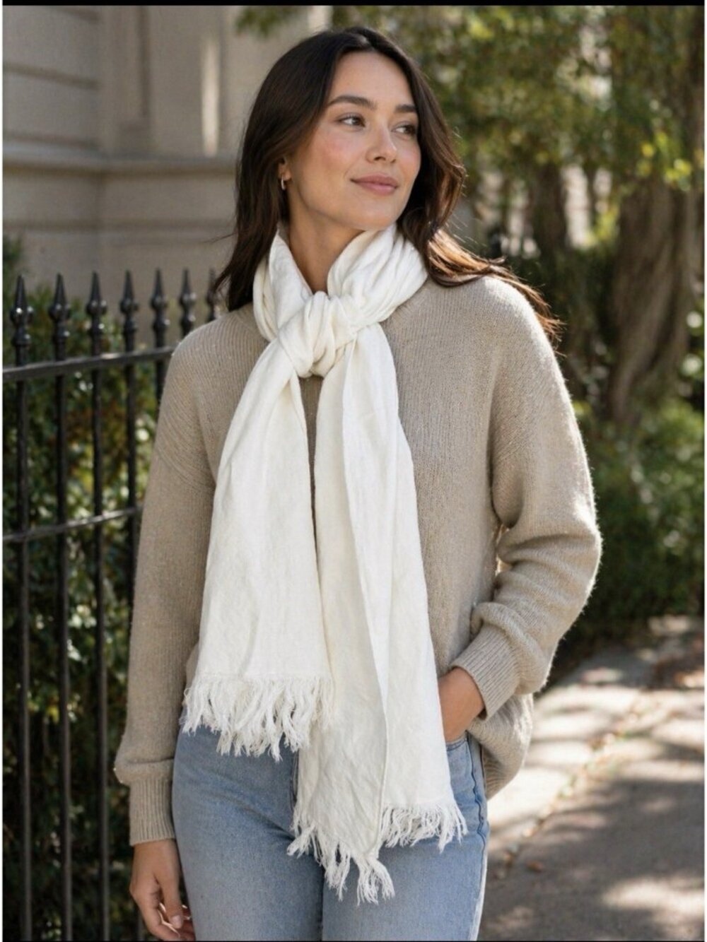 Dr Flax Ivory Fine 100% European Washed Linen Scarf Wrap Shawl 54" x 18". NEW